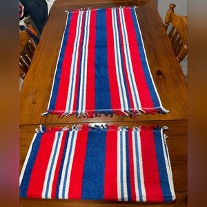 Set Of 2 Vintage Sears Red White Blue Striped Fringe Full Size Bath Towel Set